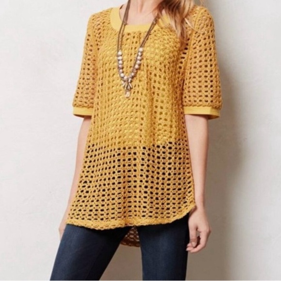 Anthropologie Angel of the North Tops - Anthropologie Angel Of The North Senoia Knit Crochet Short Sleeve Tunic top.